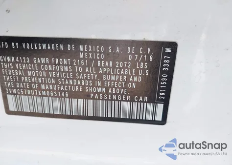 2019 Volkswagen Jetta 1.4T R-Line/1.4T S/1.4T Se из США, поврежденный, VIN 3VWC57BU7KM063746